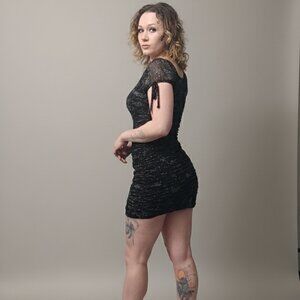 Ultra Flirt Celestial moon and sun black mini dress